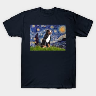 Starry Night Adaptation with a Bernese Mountain Dog T-Shirt